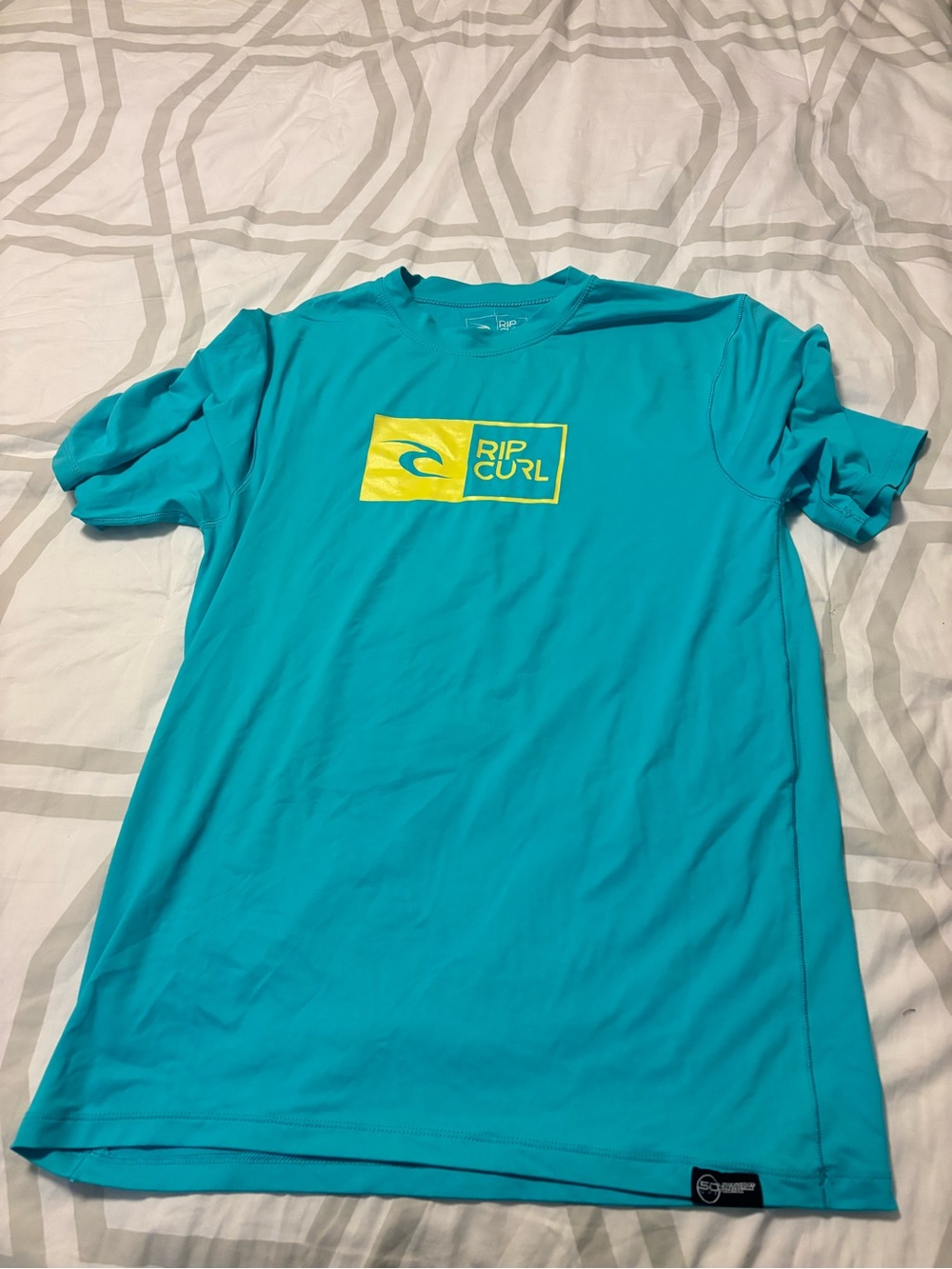 Rip Curl Turquoise Tee with Yellow Chest Graphic